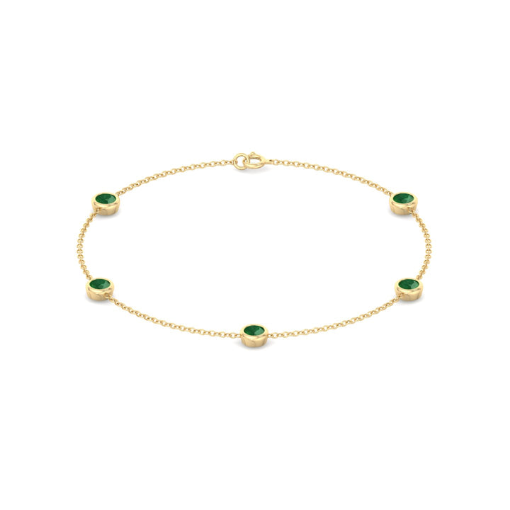 1.55CT Round Natural Green Emerald By The Yard Bracelet in Solid Gold