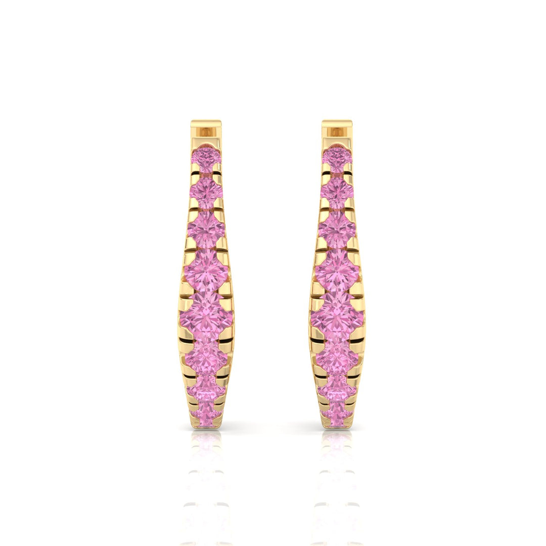 Natural Pink Sapphire Graduated Round Shape Huggie Hoop Earrings YG 4