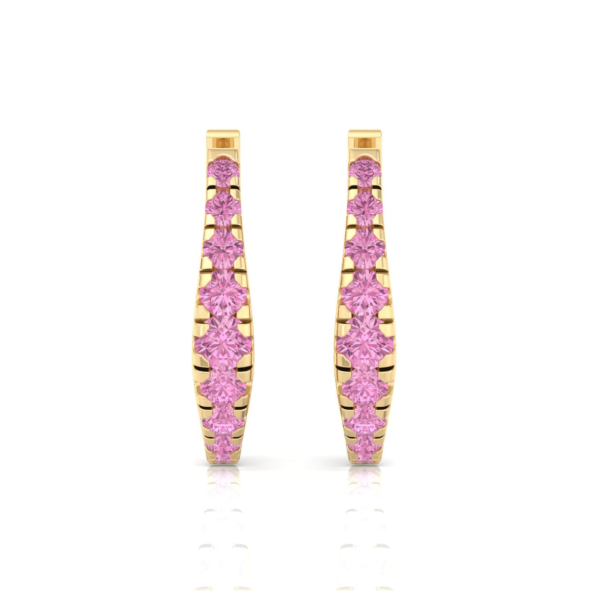 Natural Pink Sapphire Graduated Round Shape Huggie Hoop Earrings YG 4