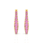 Natural Pink Sapphire Graduated Round Shape Huggie Hoop Earrings YG 4