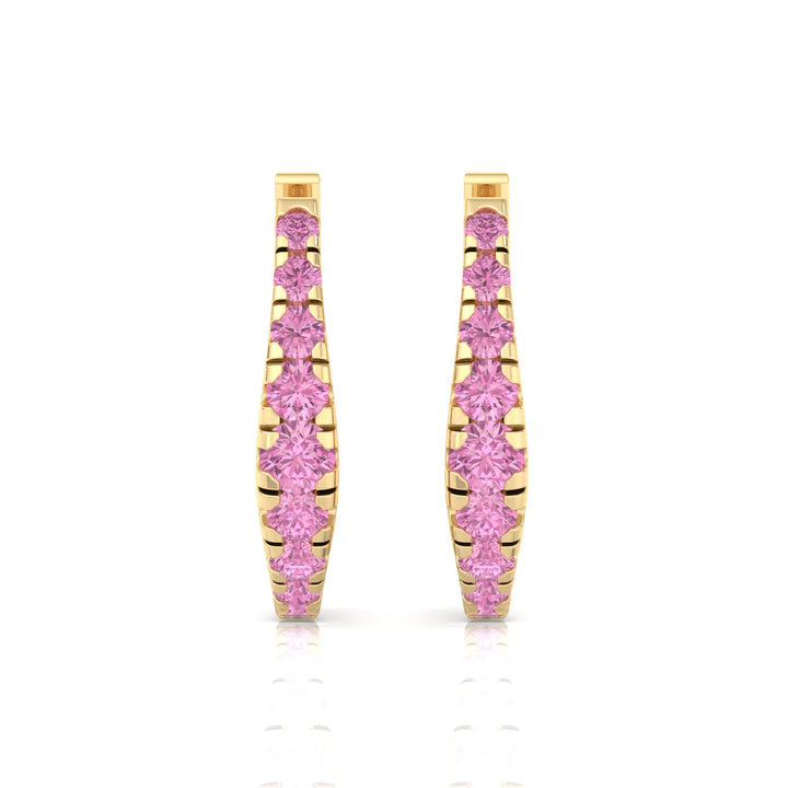 Natural Pink Sapphire Graduated Round Shape Huggie Hoop Earrings YG 4