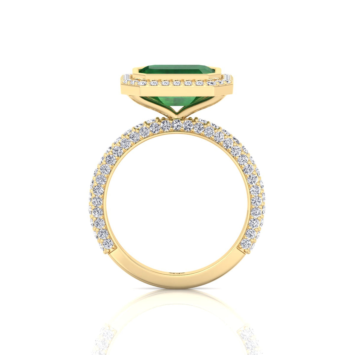 Natural Green Emerald Halo Engagement Ring With Pave Band YG 4
