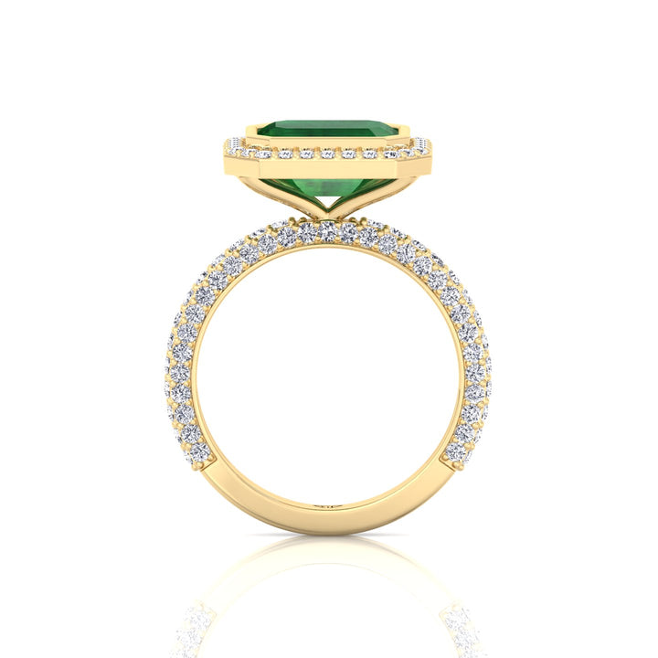 Natural Green Emerald Halo Engagement Ring With Pave Band YG 4