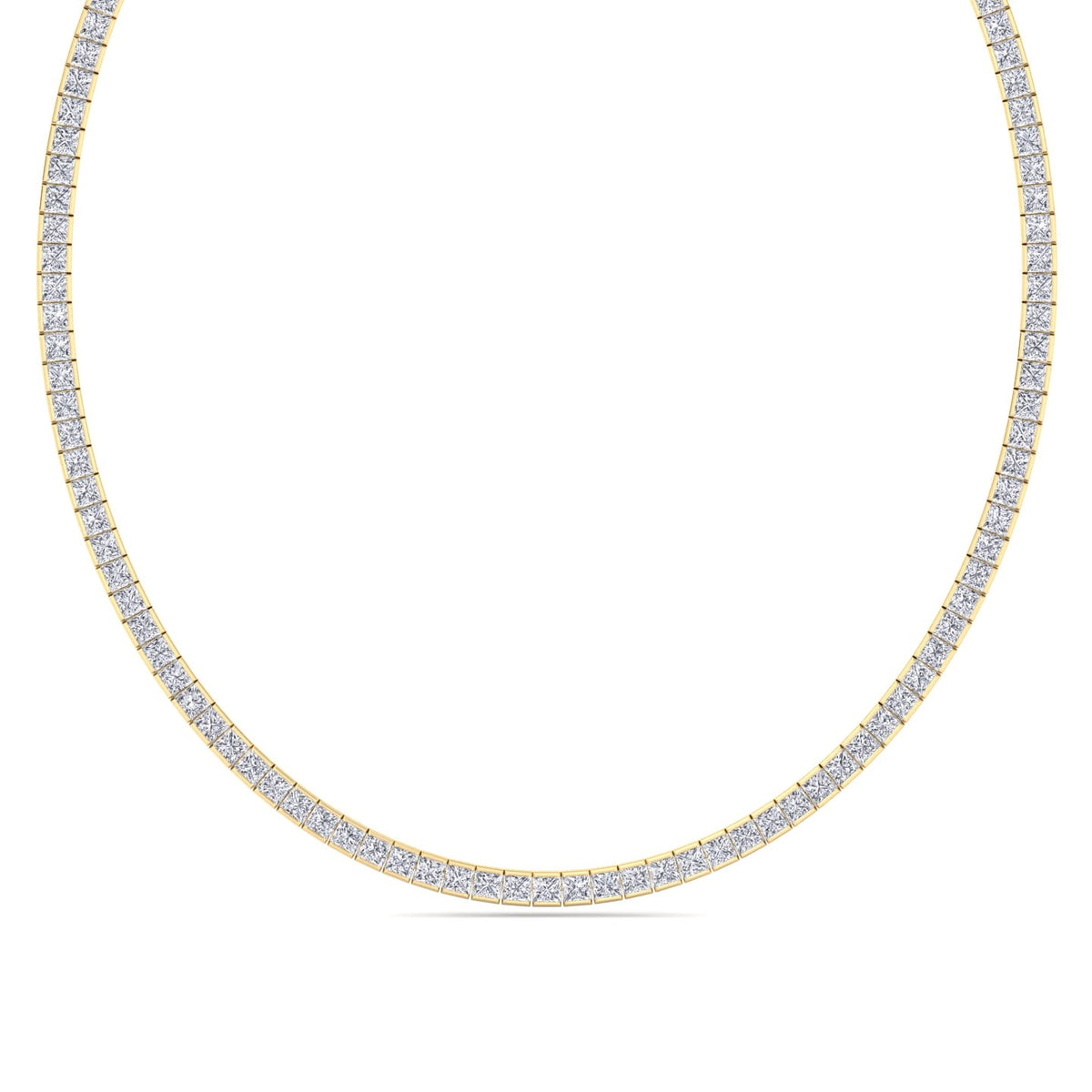 Gold necklace with diamonds on a white background