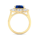 Valeria - Cushion Shape Blue Sapphire Engagement Ring With Oval and Marquise Diamond Side Stones - Gem Jewelers Co