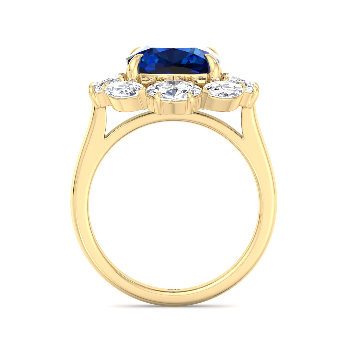 Valeria - Cushion Shape Blue Sapphire Engagement Ring With Oval and Marquise Diamond Side Stones - Gem Jewelers Co