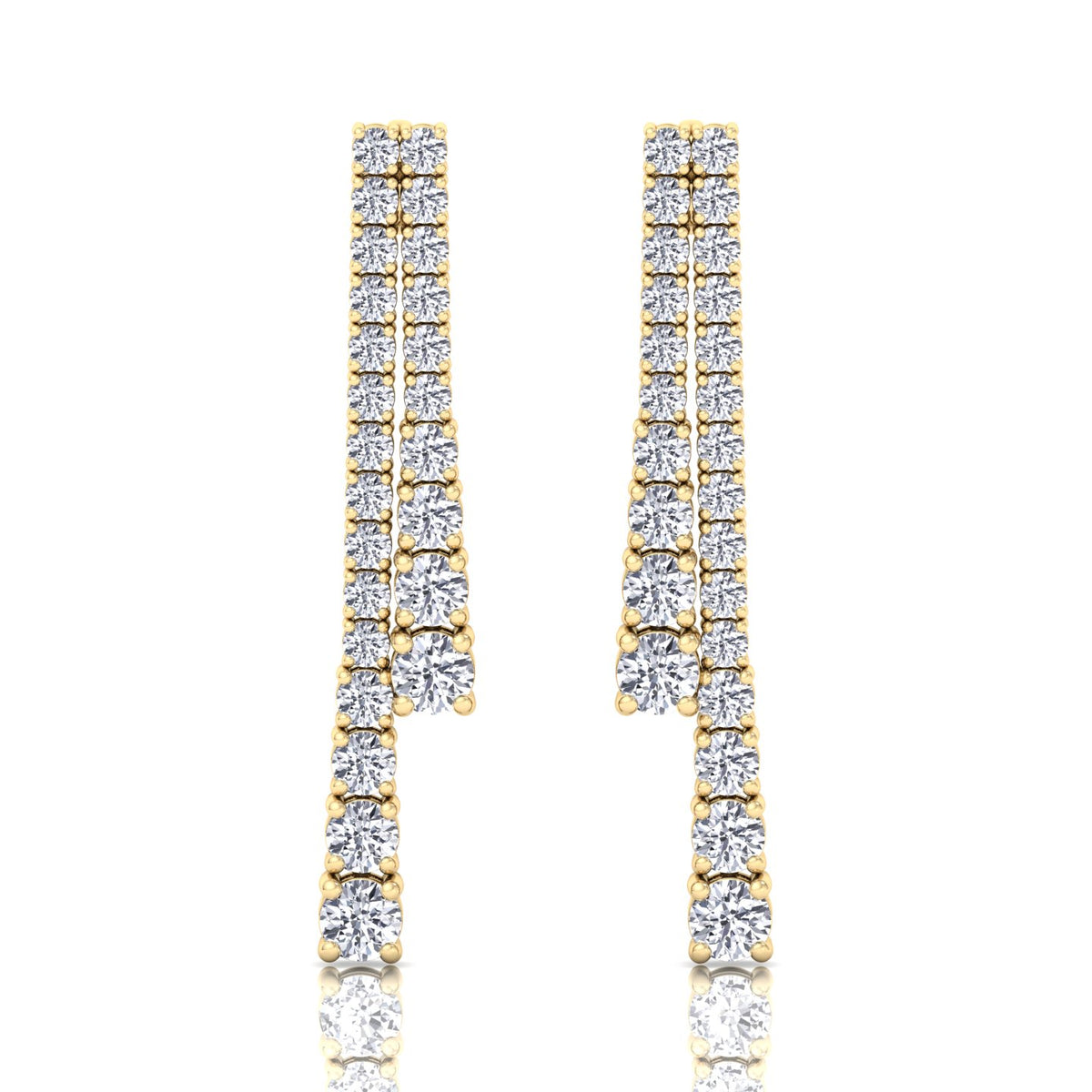 Double-Strand-Graduated-Natural-Diamond-Dangle-Earrings-18K-Yellow Gold