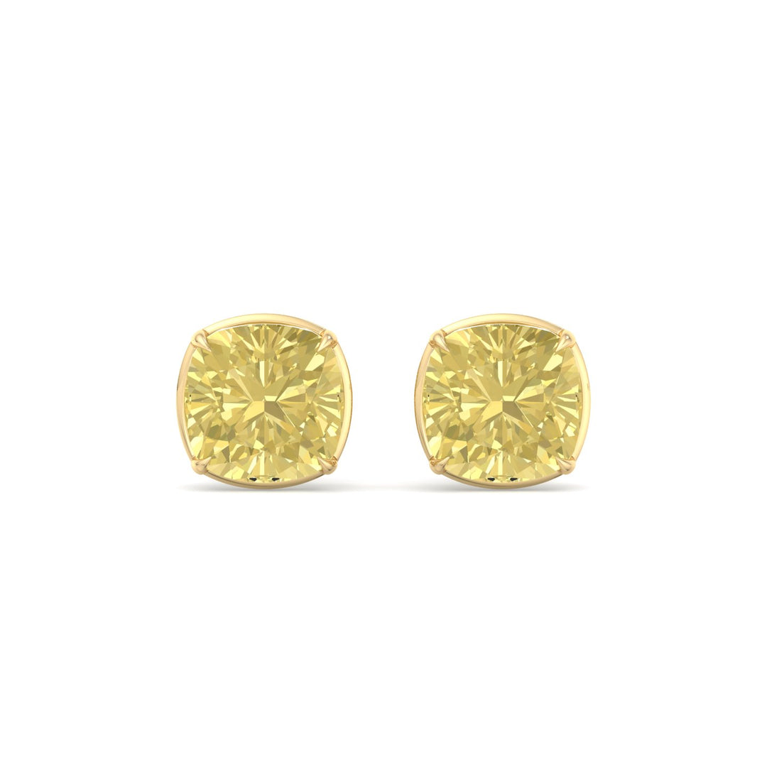 Natural Fancy Yellow Cushion Cut Diamond Studs Yellow Gold 14K 18K