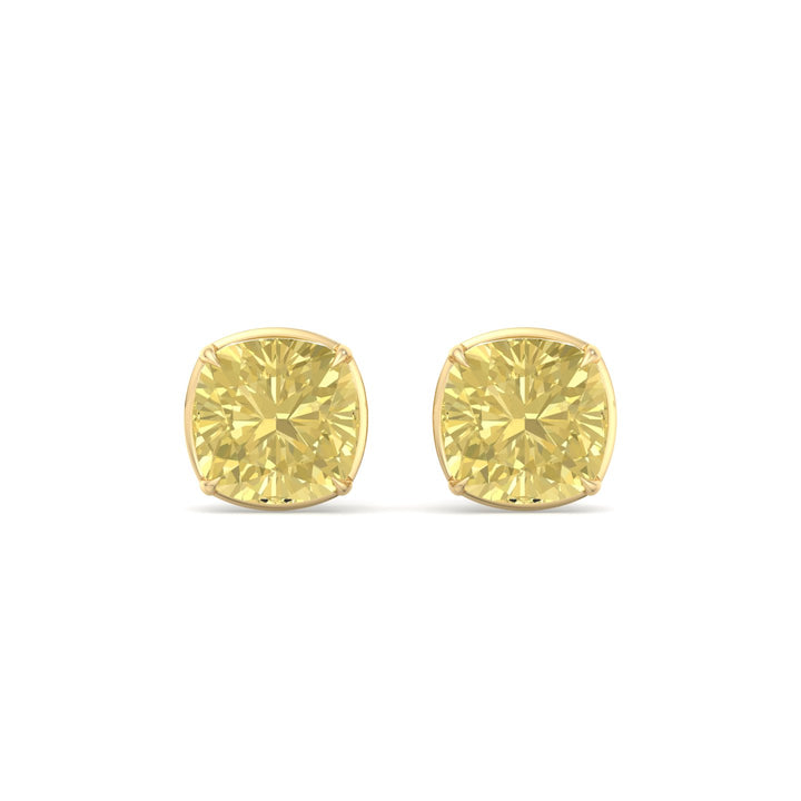 Natural Fancy Yellow Cushion Cut Diamond Studs Yellow Gold 14K 18K