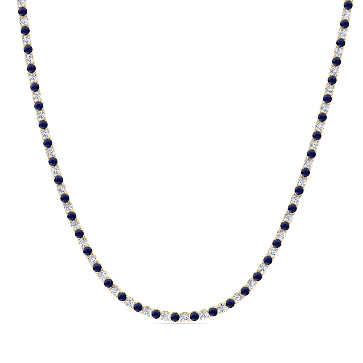 Sara - Alternating Blue Sapphire and Natural Diamond Tennis Necklace - Gem Jewelers Co