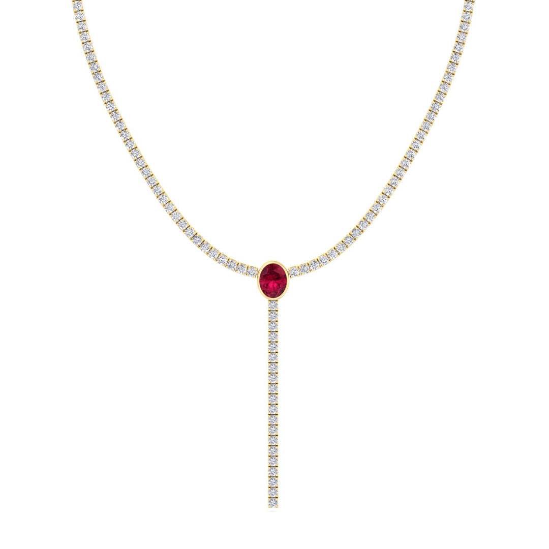 10.50CT T.W Round Natural Diamond Lariat Tennis Necklace with Natural Red Ruby Centerpiece