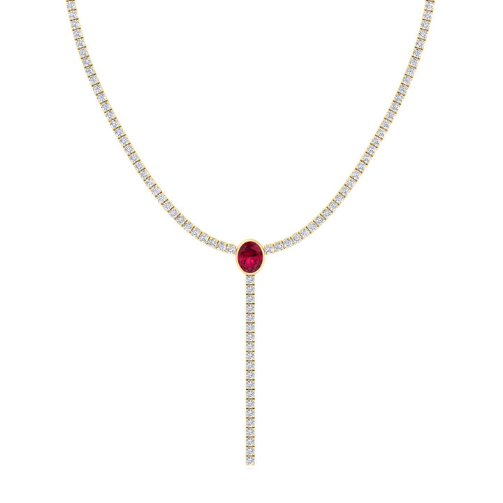 10.50CT T.W Round Natural Diamond Lariat Tennis Necklace with Natural Red Ruby Centerpiece