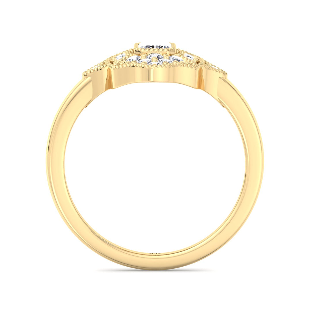 Ornella - Vintage Style Emerald Shape Diamond Engagement Ring With Round Side Stone
