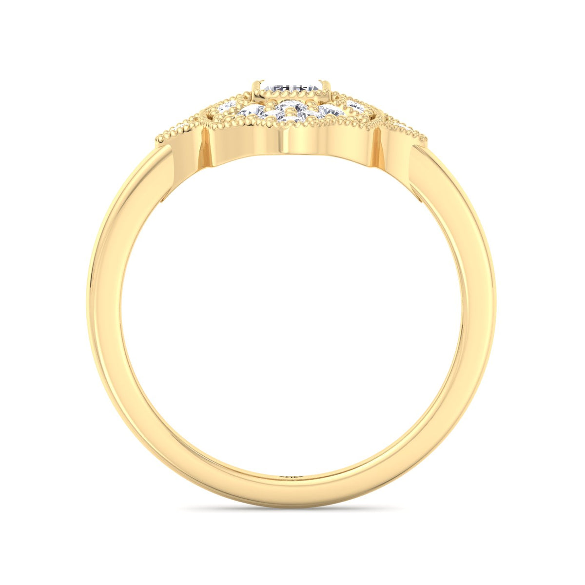 Ornella - Vintage Style Emerald Shape Diamond Engagement Ring With Round Side Stone - Gem Jewelers Co
