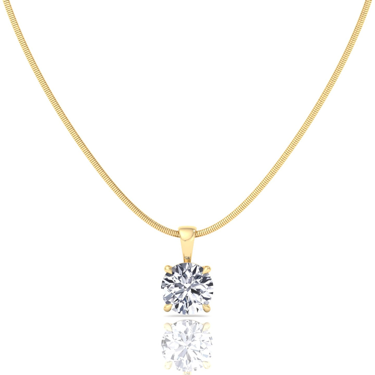 Round Shape - Natural Diamond Necklace Pendant-  on Luxe Omega Chain -Yellow Gold-1CT-2CT