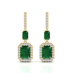 Natural Green Emerald & Diamond Drop Earrings-0.45CTW-14K-Yellow Gold