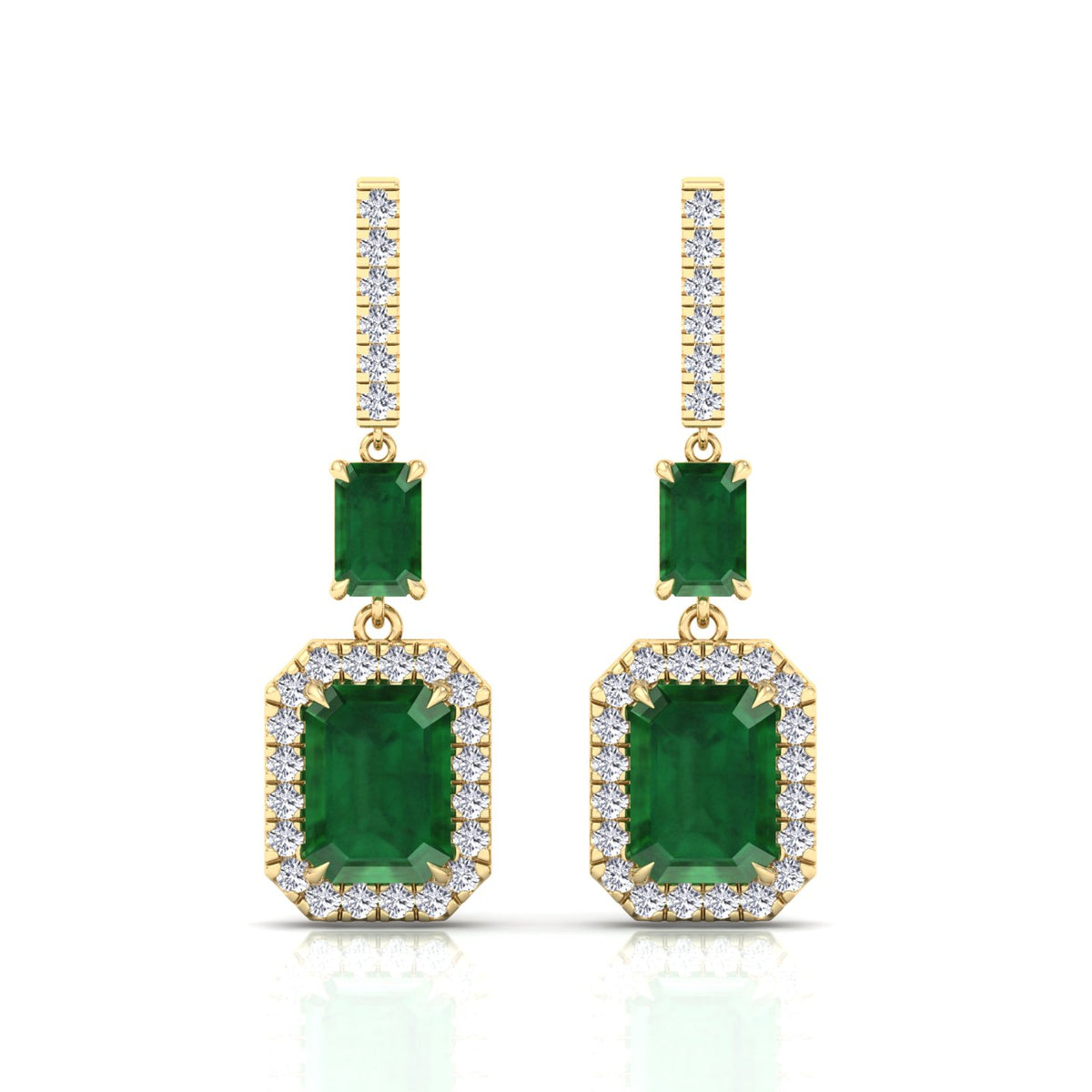 Natural Green Emerald & Diamond Drop Earrings-0.45CTW-14K-Yellow Gold