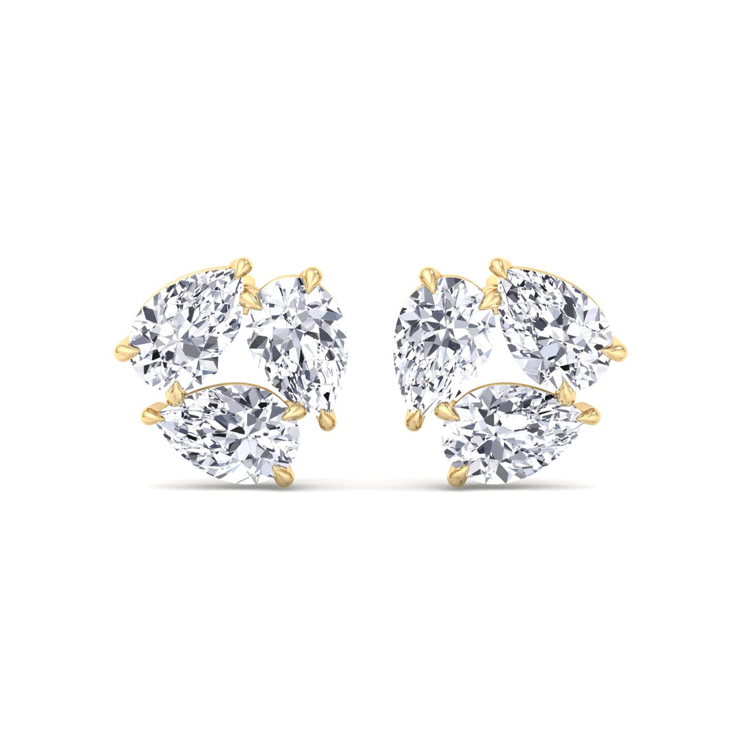 3 Piece Pear Shape Natural Diamond Studs Yellow Gold 14K