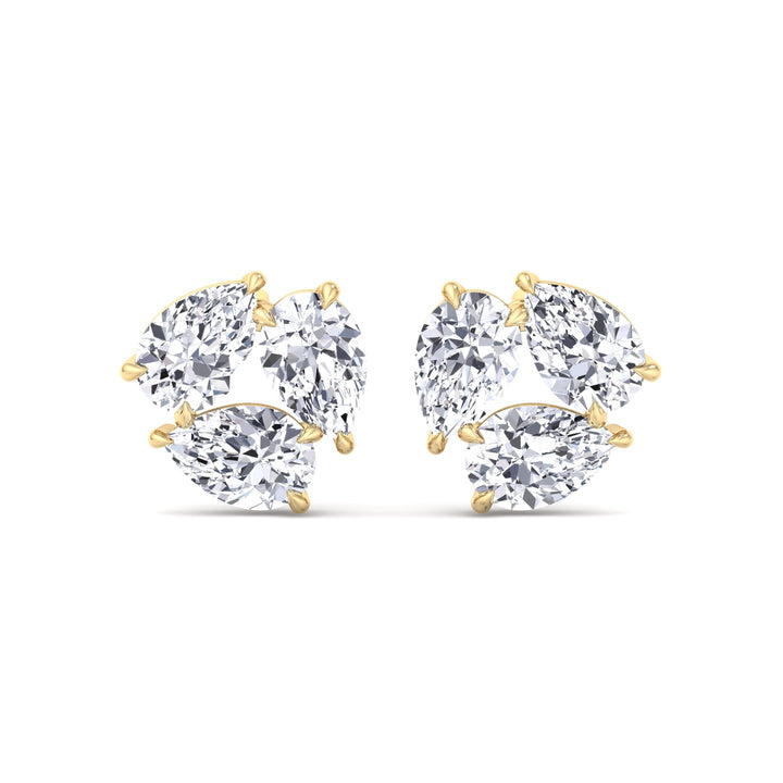 3 Piece Pear Shape Natural Diamond Studs Yellow Gold 14K