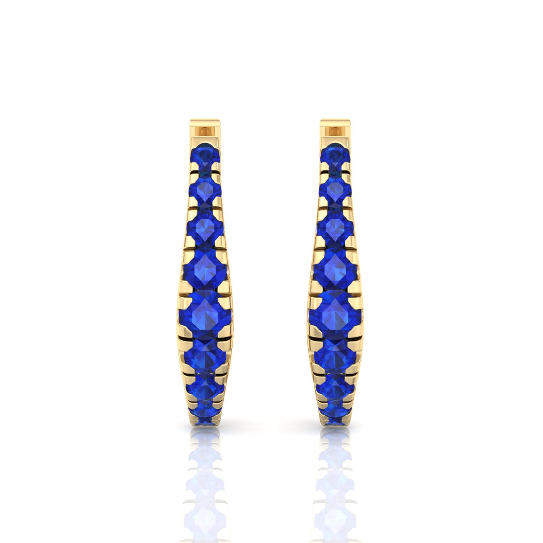 Natural Blue Sapphire Graduated Round Shape Huggie Hoop Earrings  YG 4