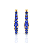 Natural Blue Sapphire Graduated Round Shape Huggie Hoop Earrings  YG 4
