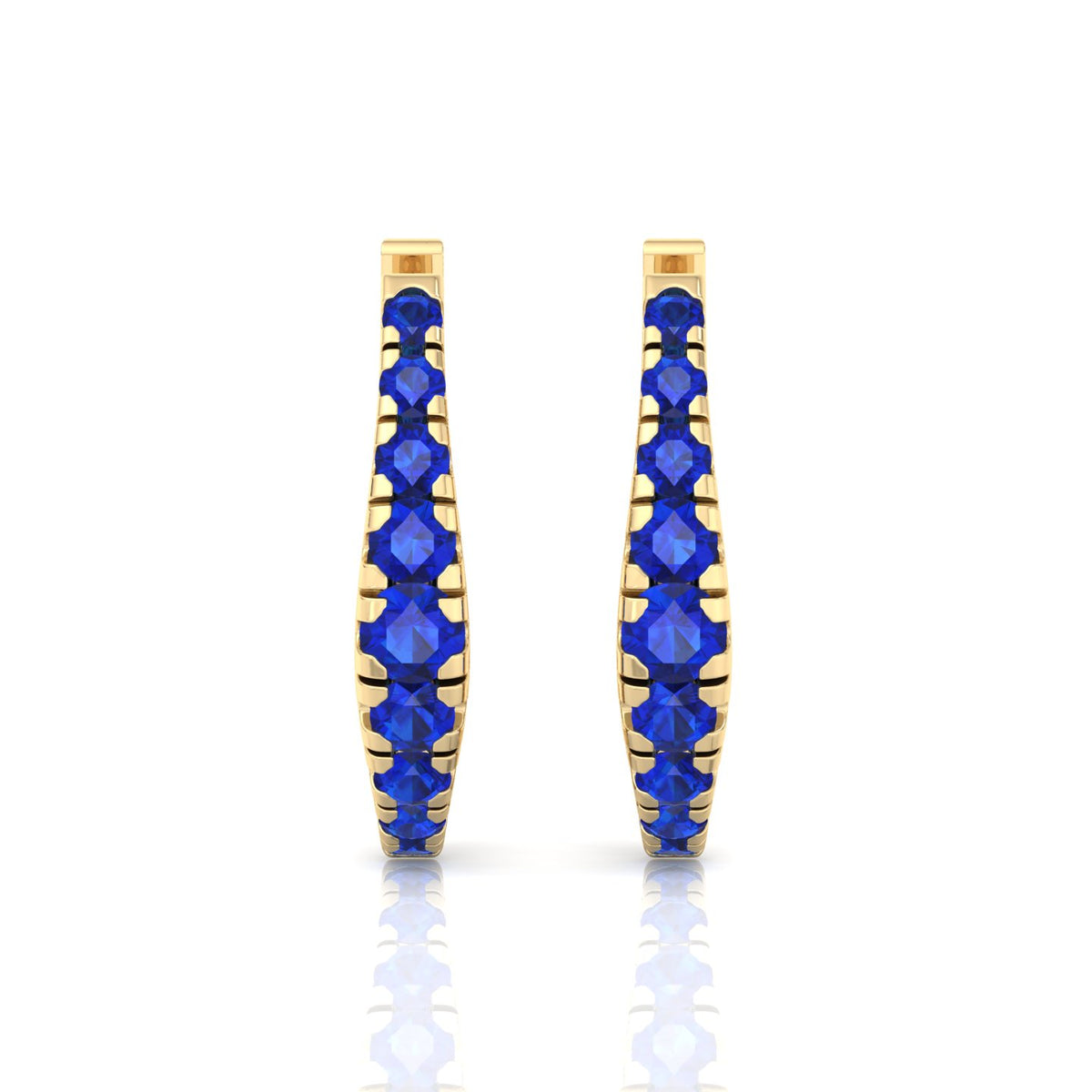 Natural Blue Sapphire Graduated Round Shape Huggie Hoop Earrings  YG 4