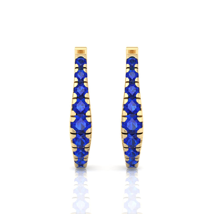 Natural Blue Sapphire Graduated Round Shape Huggie Hoop Earrings  YG 4