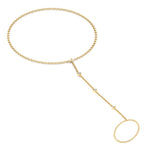 Bezel Set Round Shape Natural Diamond Hand Ring Chain Yellow Gold 14K 0.75ct
