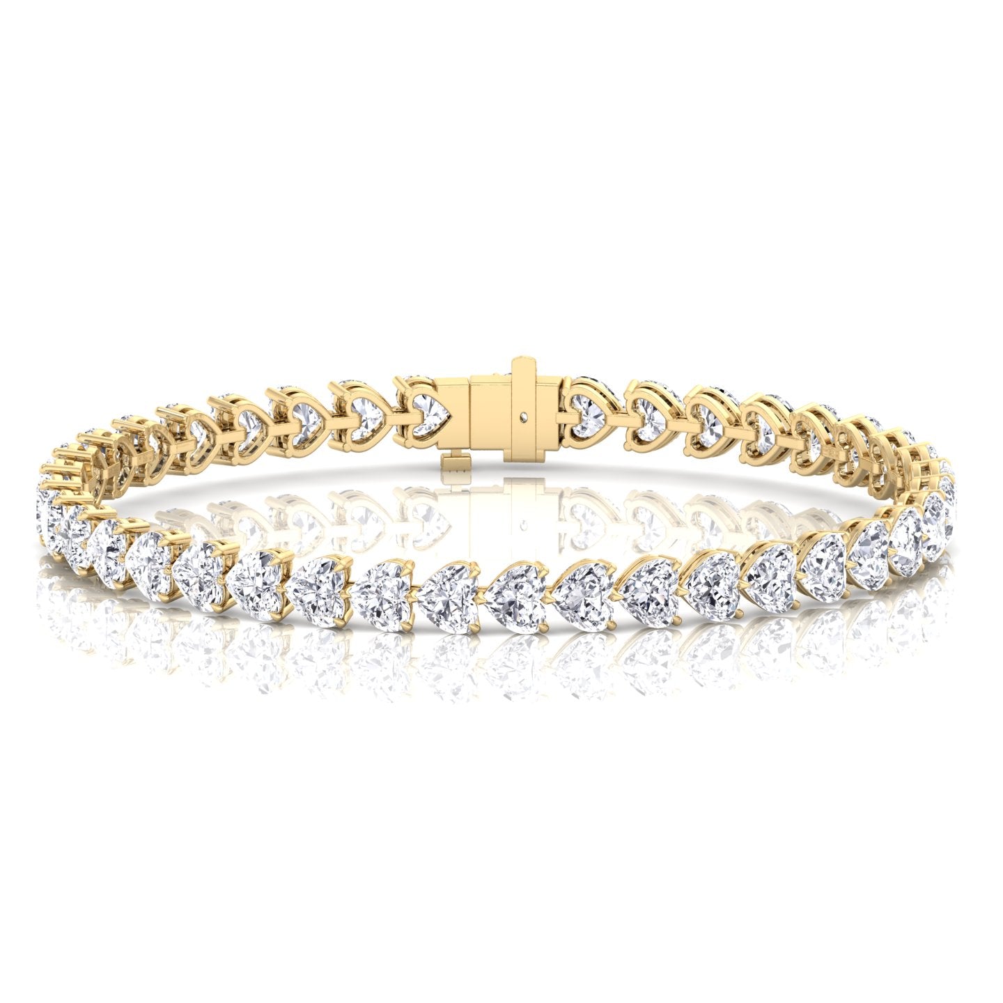 East to West Heart Shape Natural Diamond Tennis Bracelet Yellow Gold 