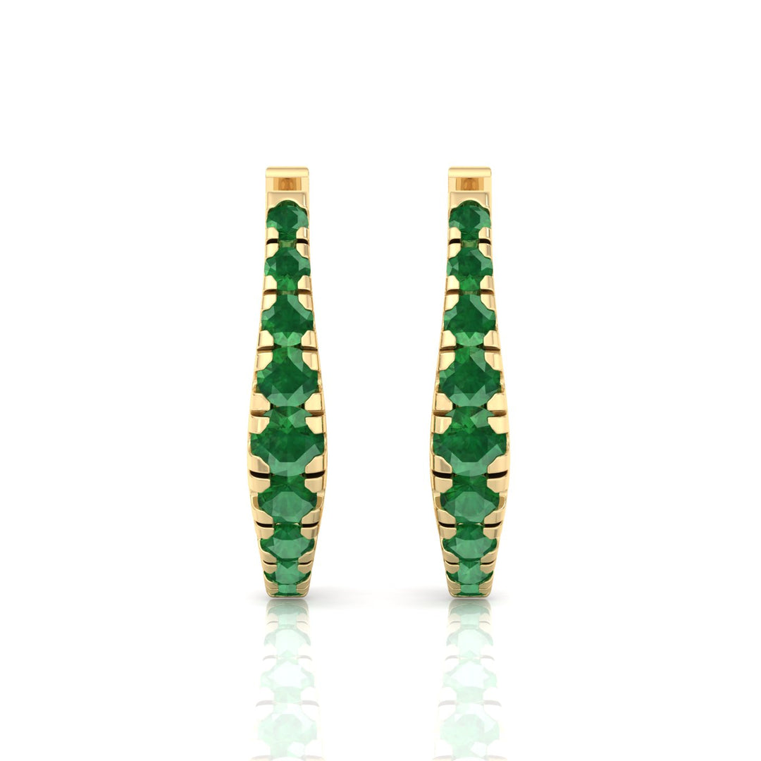 Natural Green Emerald Graduated Round Shape Huggie Hoop Earrings  YG 4