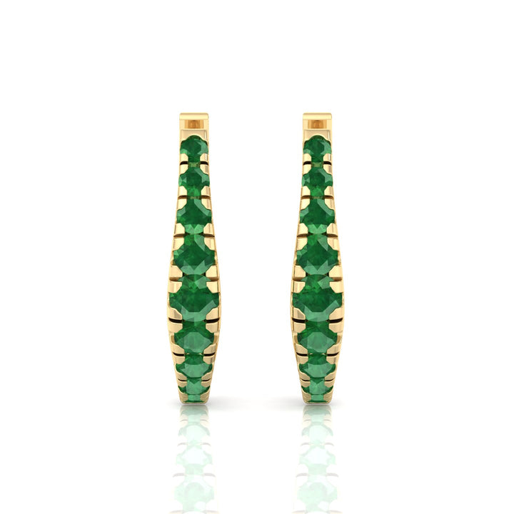 Natural Green Emerald Graduated Round Shape Huggie Hoop Earrings  YG 4