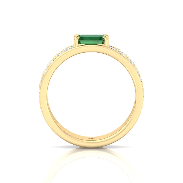 Natural Green Emerald Cushion Cut with Pave Eternity Band YG 4