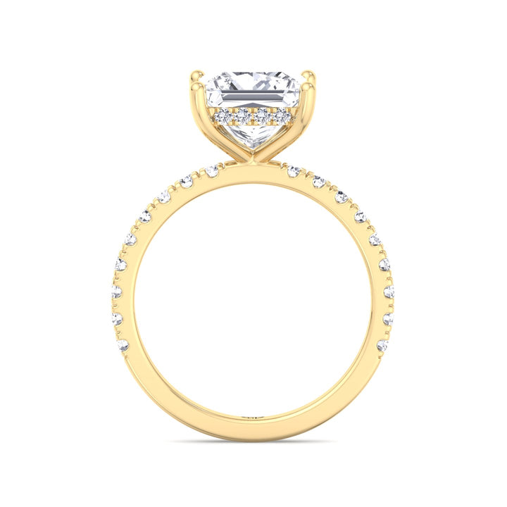 Madella - Princess Shape Hidden Halo Diamond Engagement Ring with Pave Band