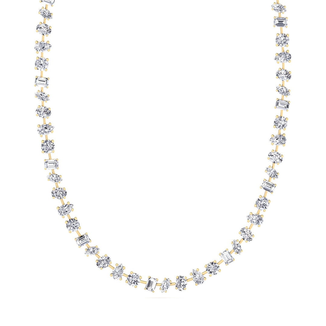 Multi Shape Natural Diamond Tennis Necklace in Prong Setting