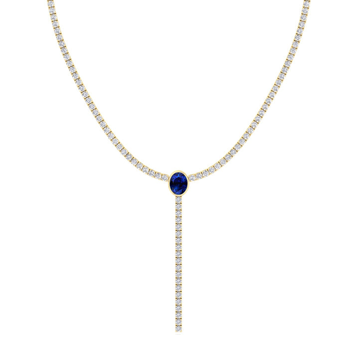 10.50CT T.W Round Natural Diamond Lariat Tennis Necklace with Natural Blue Sapphire Centerpiece