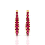 Natural Red Ruby Graduated Round Shape Huggie Hoop Earrings YG 4