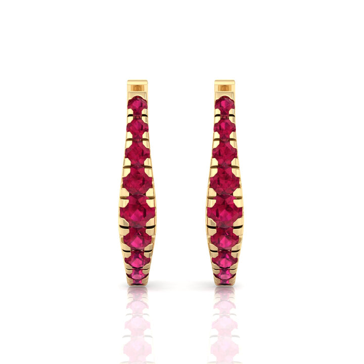 Natural Red Ruby Graduated Round Shape Huggie Hoop Earrings YG 4
