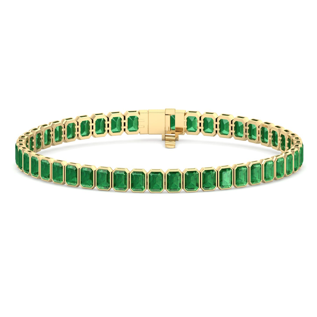 Bezel Set Emerald Cut Natural Green Emerald Tennis Bracelet Yellow Gold 14K 18K