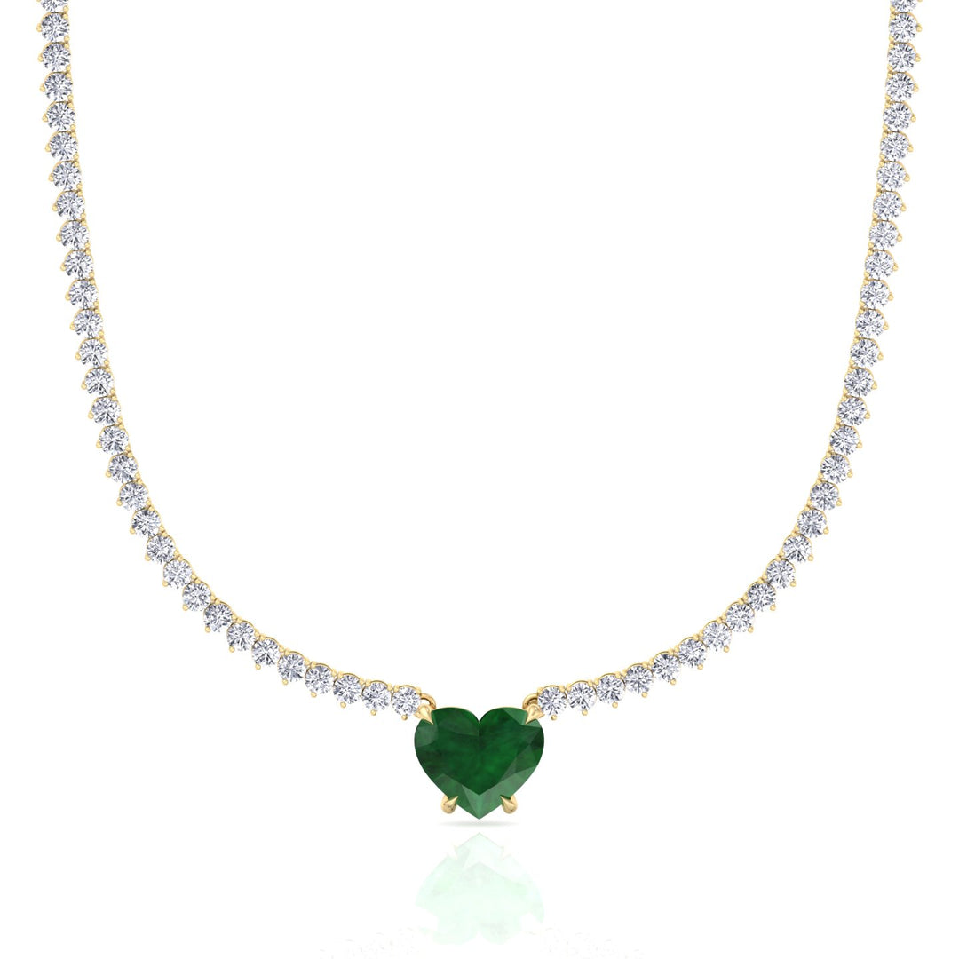 13CT T.W. 3-Prong Tennis Necklace with Green Emerald Heart Shape Pendant