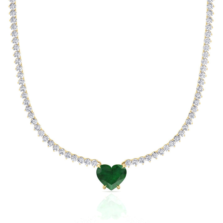 13CT T.W. 3-Prong Tennis Necklace with Green Emerald Heart Shape Pendant
