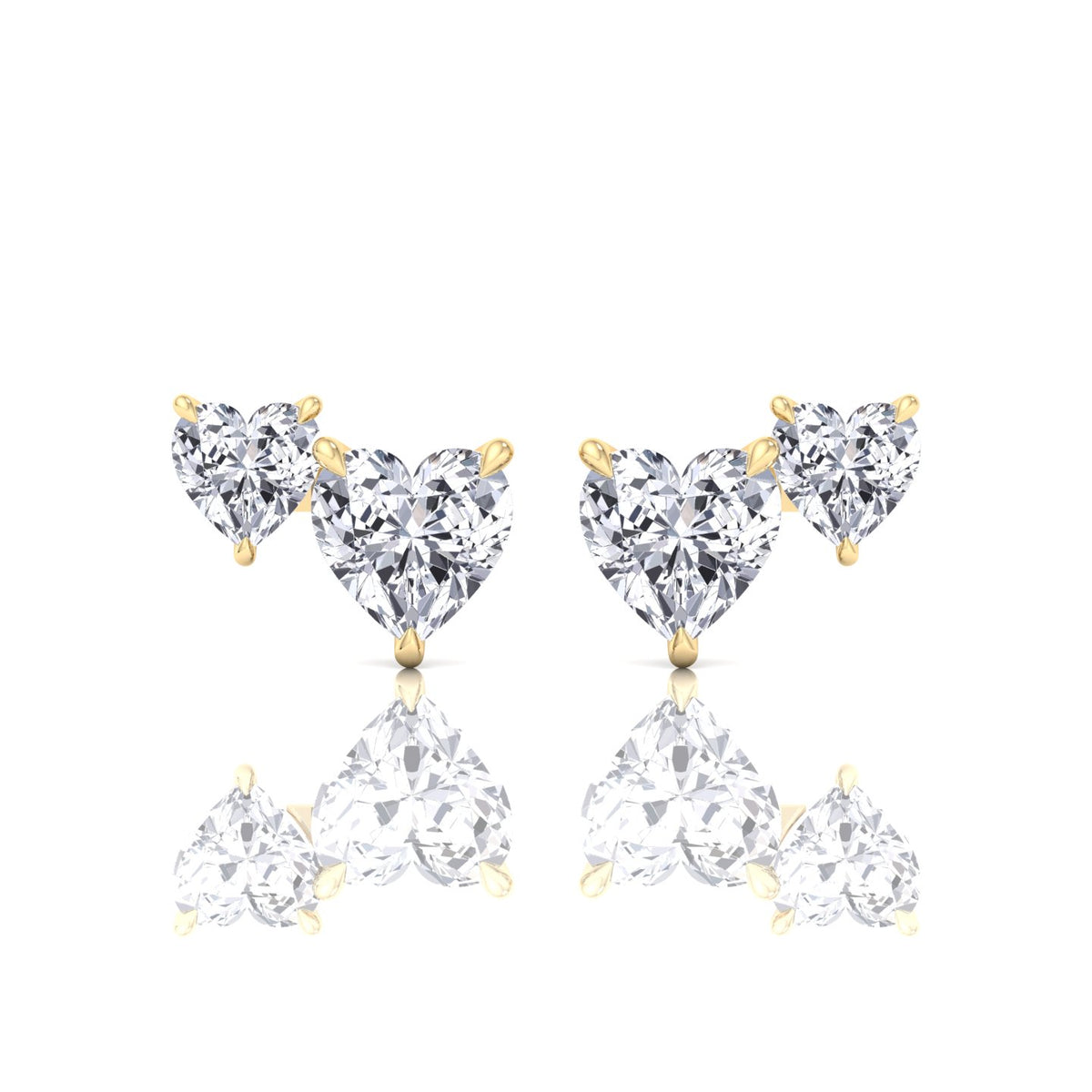 Double Heart Natural Diamond Studs-Yellow Gold-14K