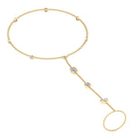 Bezel Set Natural Diamond Hand Ring Chain Yellow Gold