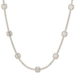 Emerald Shape Halo Station Natural Diamond Tennis Necklace in 14K Solid Gold Yellow Gold 18K