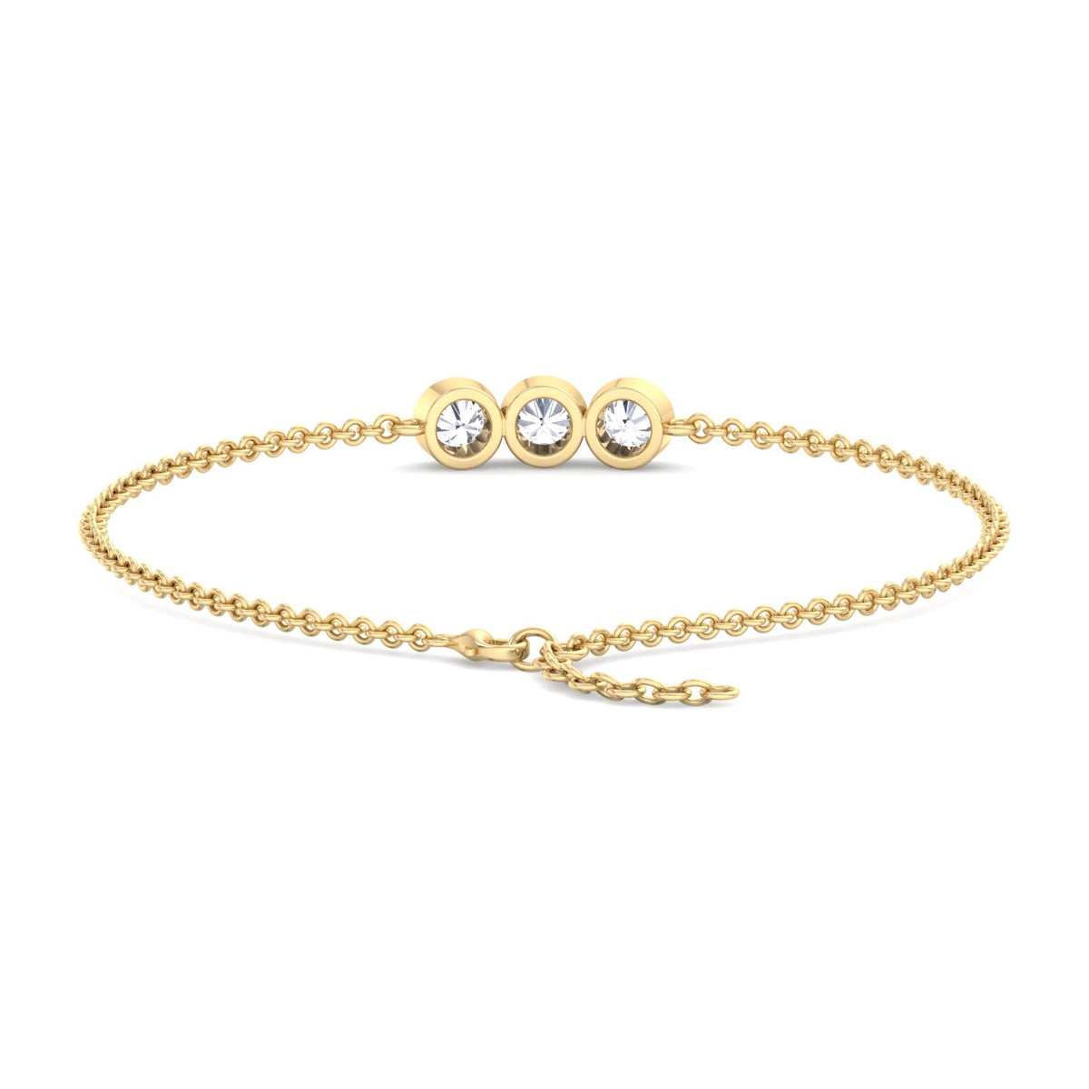 Palmira - Three Stone Bezel Set Natural Diamond Rolo Chain Bracelet - Gem Jewelers Co