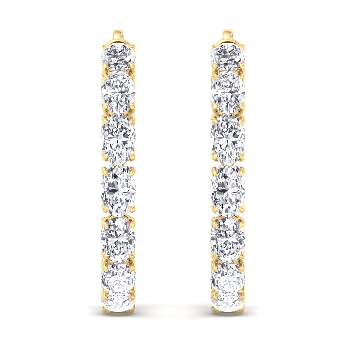 Inside Out Oval Natural Diamond Hoop Earring 1.25” Yellow Gold 