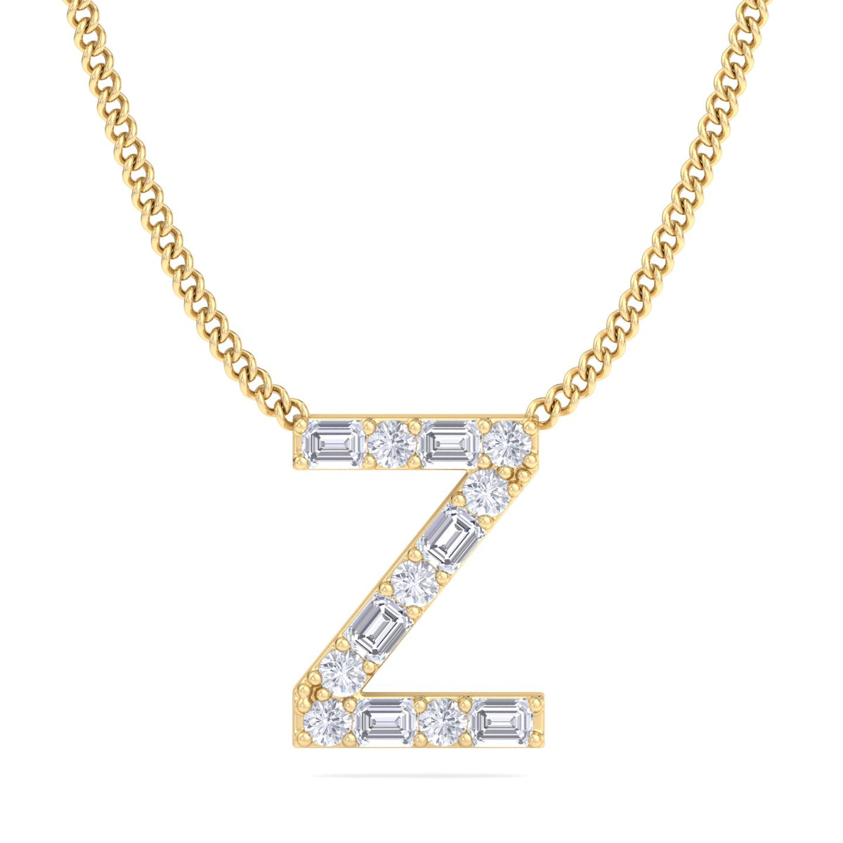 Z Initial Natural Diamond Pendant Necklace Yellow Gold 18K