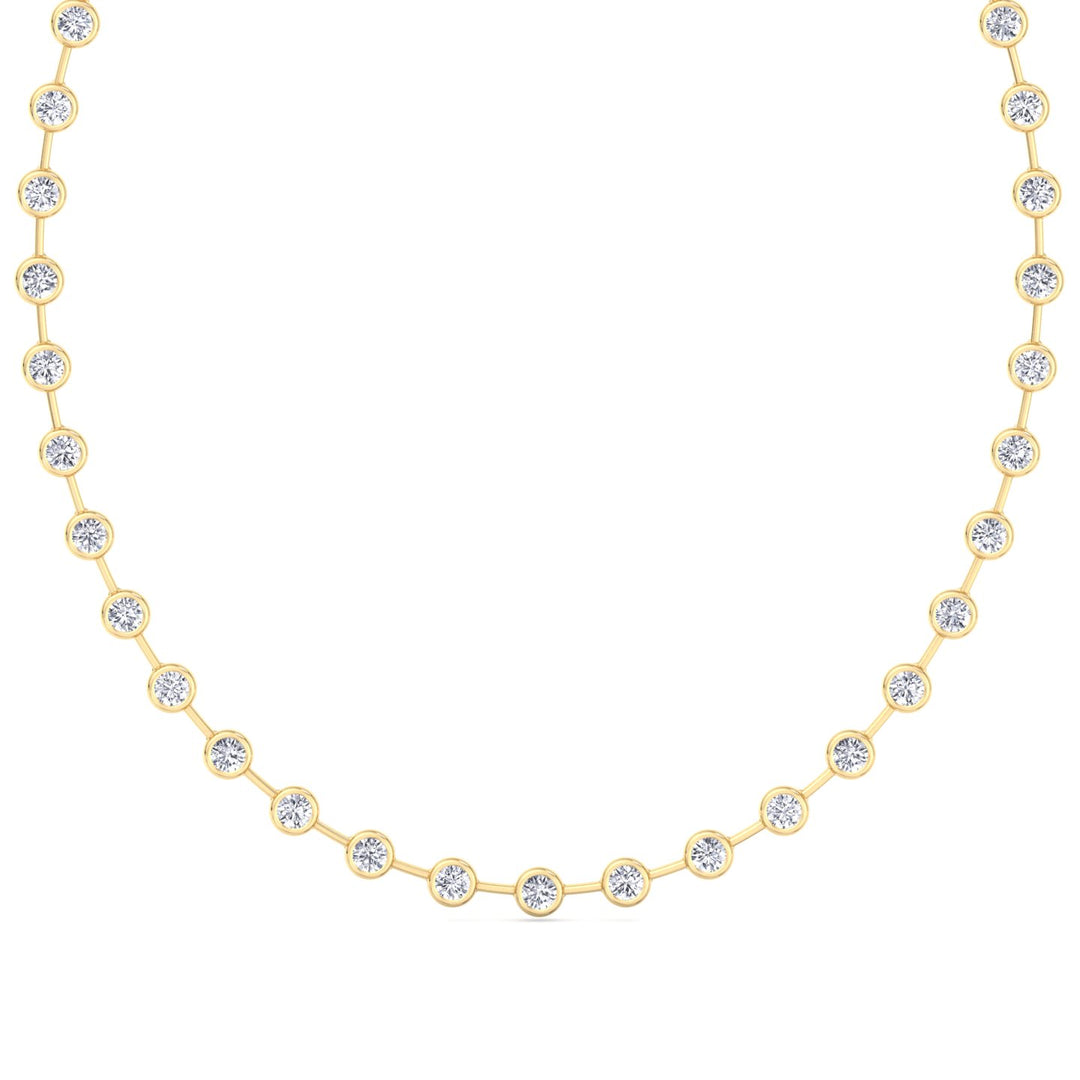 Bezel Set Round Natural Diamond Bar Necklace Yellow Gold 18K