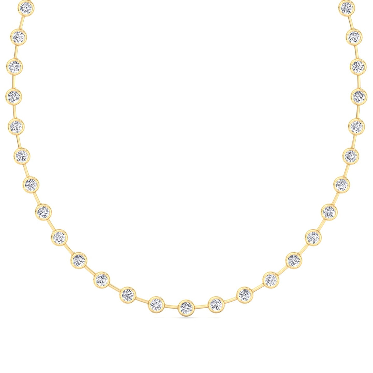 Bezel Set Round Natural Diamond Bar Necklace Yellow Gold 18K