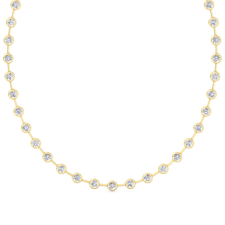 Bezel Set Round Natural Diamond Bar Necklace Yellow Gold 18K