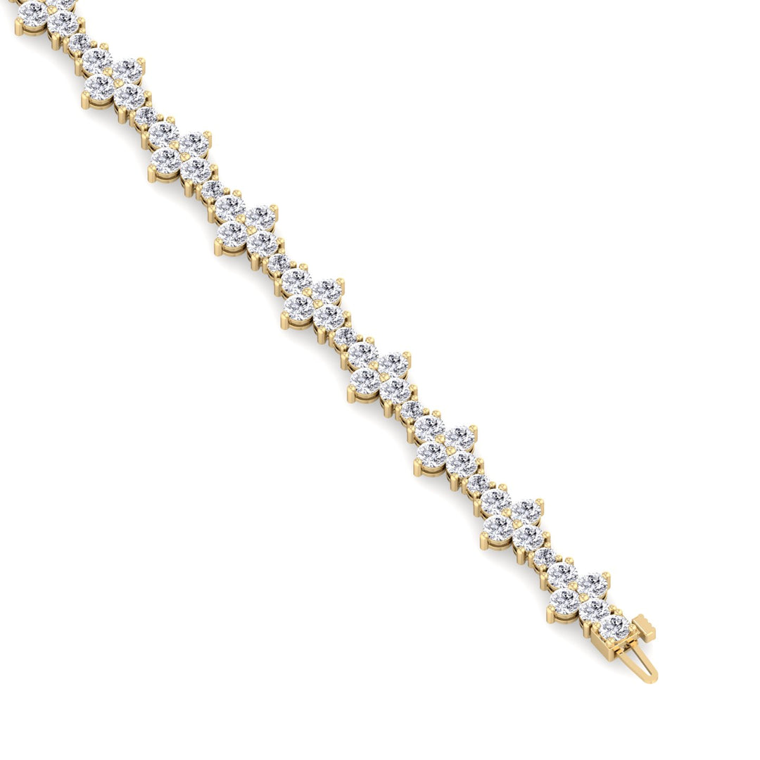 Round Floral Style Natural Diamond Tennis Bracelet YG 4